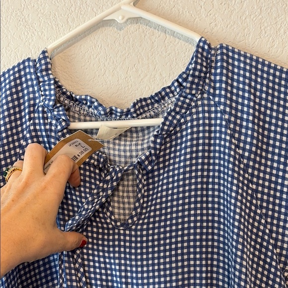 Lazy Sundays Blue and White gingham Ruffled Flutter Sleeve Blouse - Picture 5 of 7
